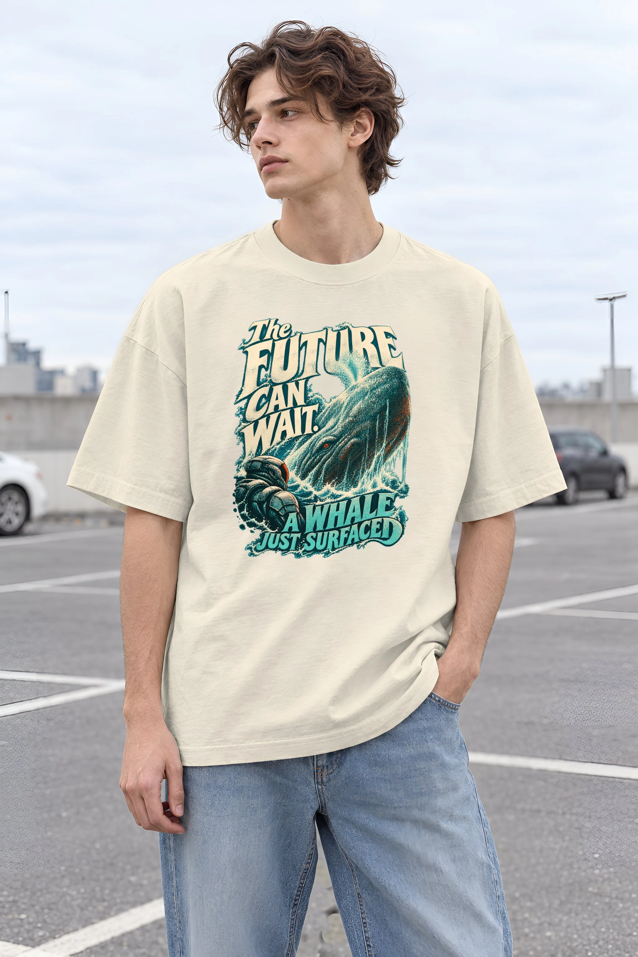 "The Future Can Wait" Unisex Oversized Heavyweight Crewneck T-Shirt