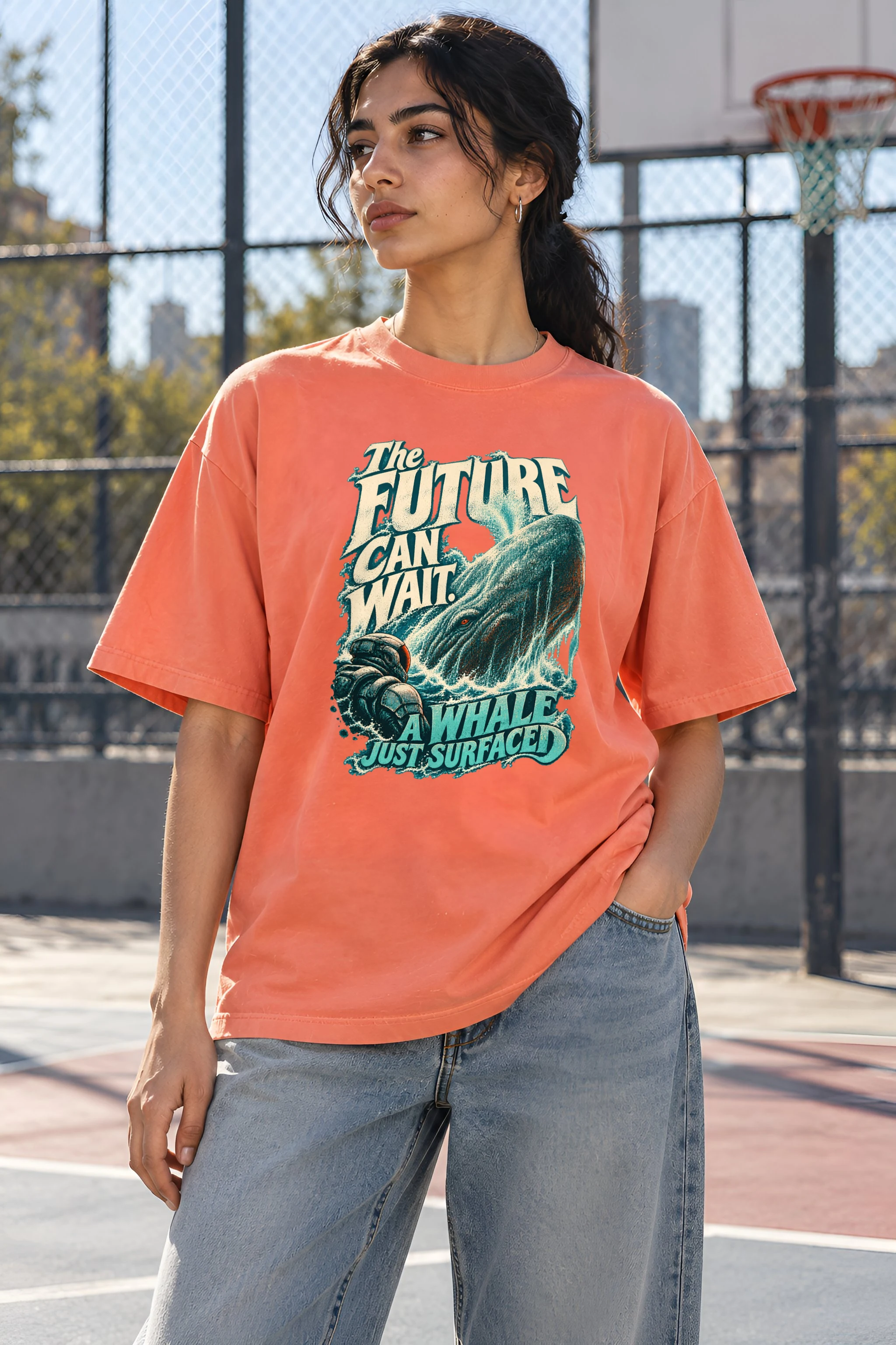"The Future Can Wait" Unisex Oversized Heavyweight Crewneck T-Shirt