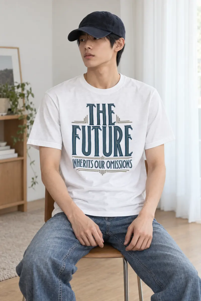 “The Future Inherits Our Omissions” Heavyweight Unisex Crewneck T-shirt