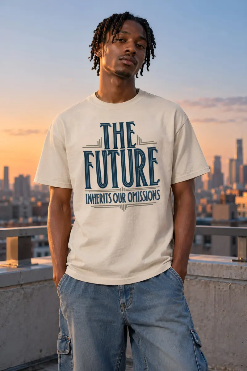 "The Future Inherits Our Omissions" Heavyweight Unisex Crewneck T-shirt