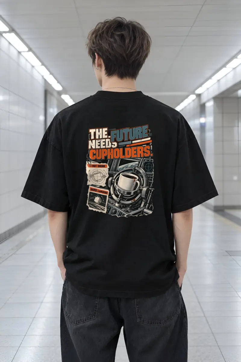 "The Future Needs Cupholders" Men's Oversized Heavyweight Crewneck T-Shirt
