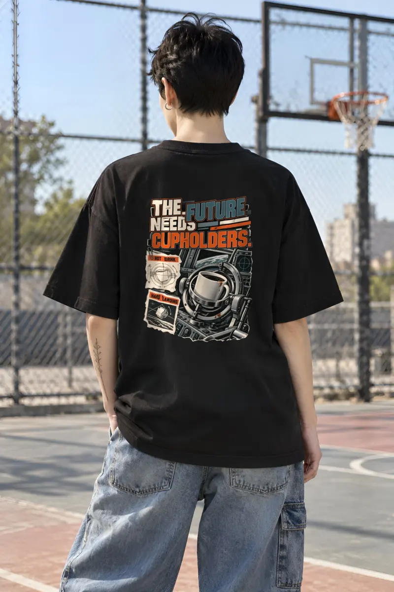 "The Future Needs Cupholders" Unisex Oversized Heavyweight Crewneck T-Shirt