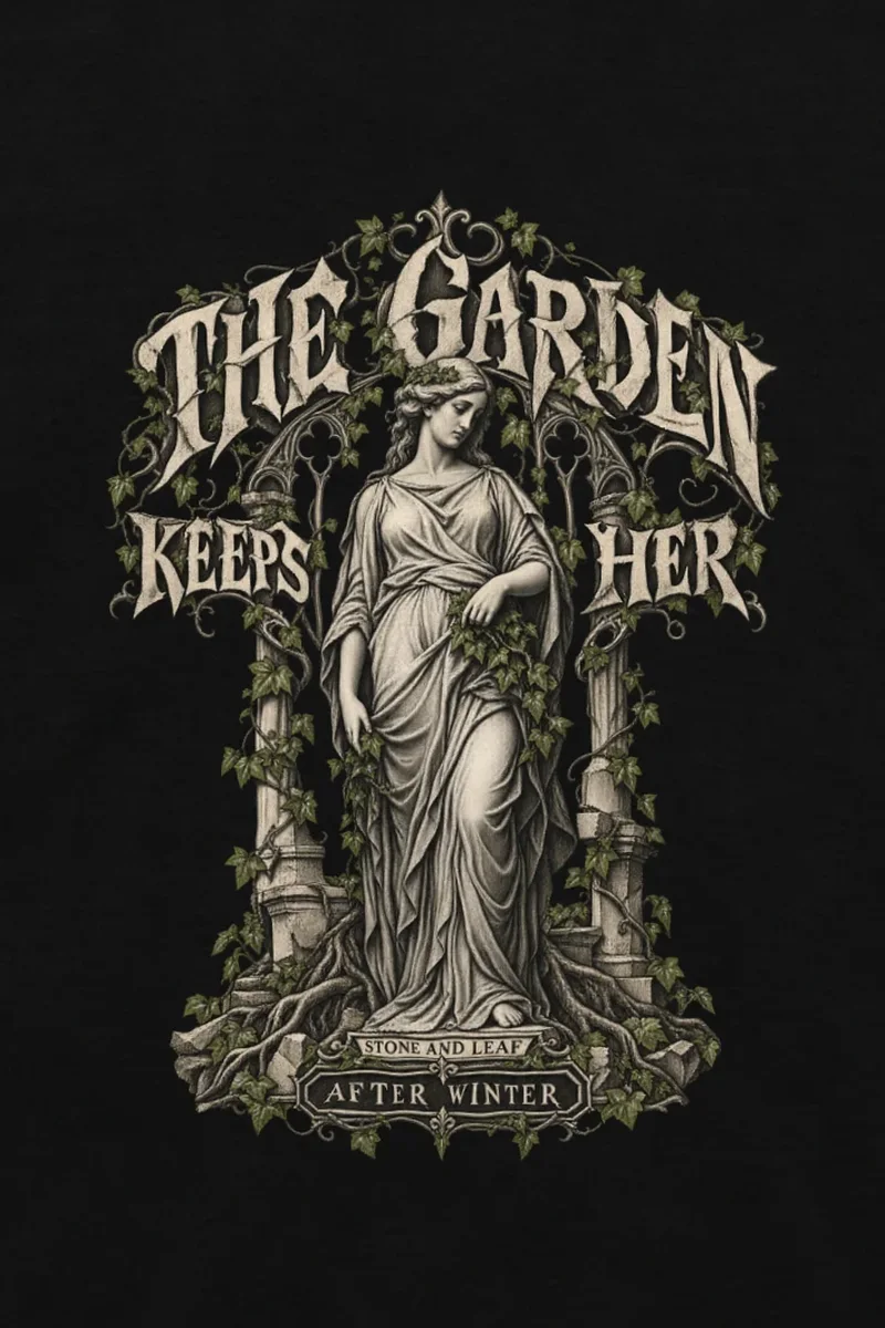 "The Garden Keeps Her" Unisex Longsleeve T-shirt - the graphic up close