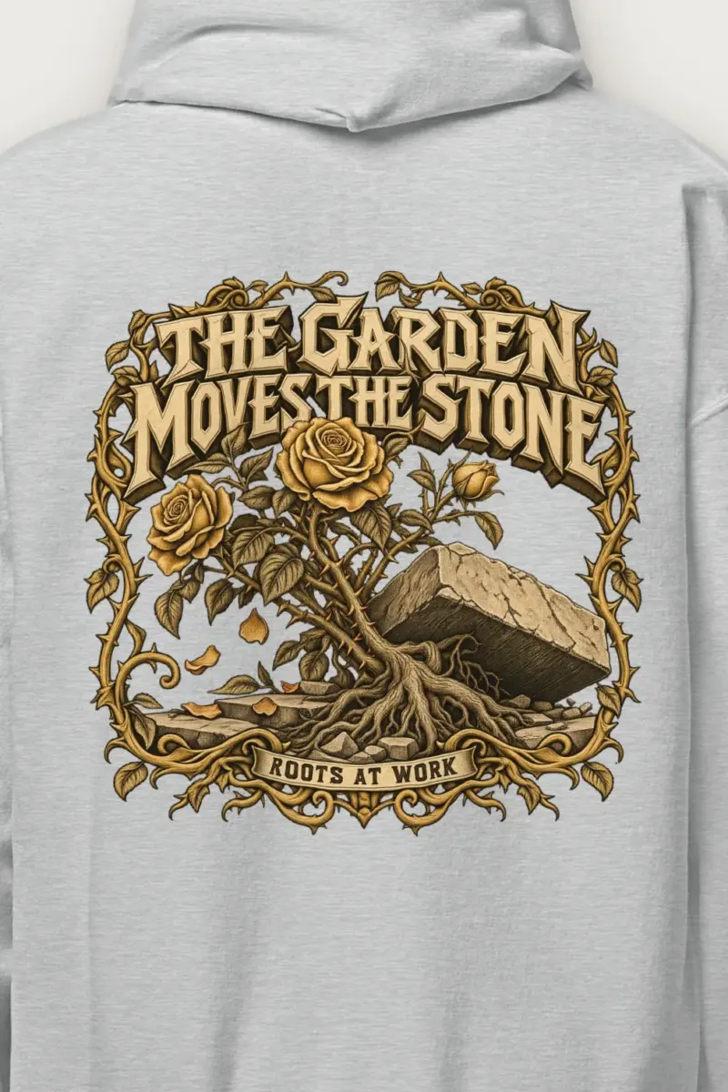 "The Garden Moves the Stone" Heavy Blend Unisex Pullover Hoodie - the graphic up close