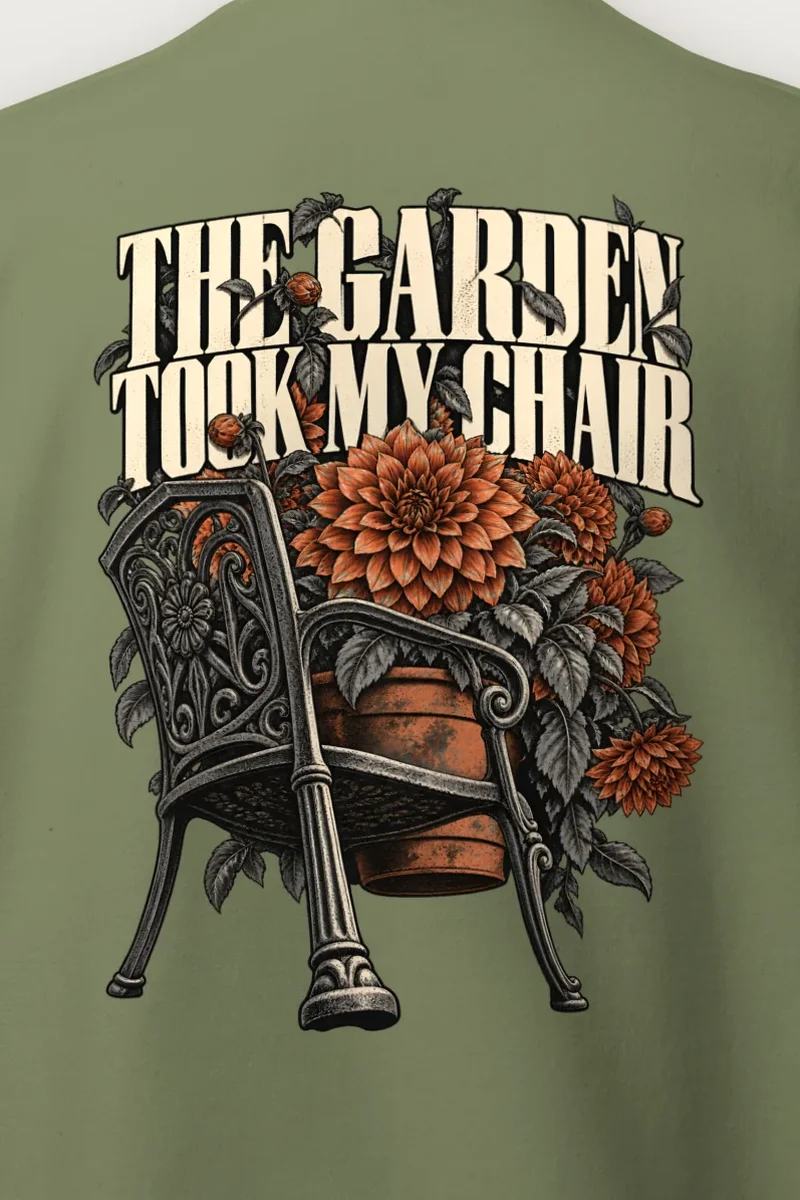 "The Garden Took My Chair" Heavy Blend Unisex Crewneck Sweatshirt - the graphic up close