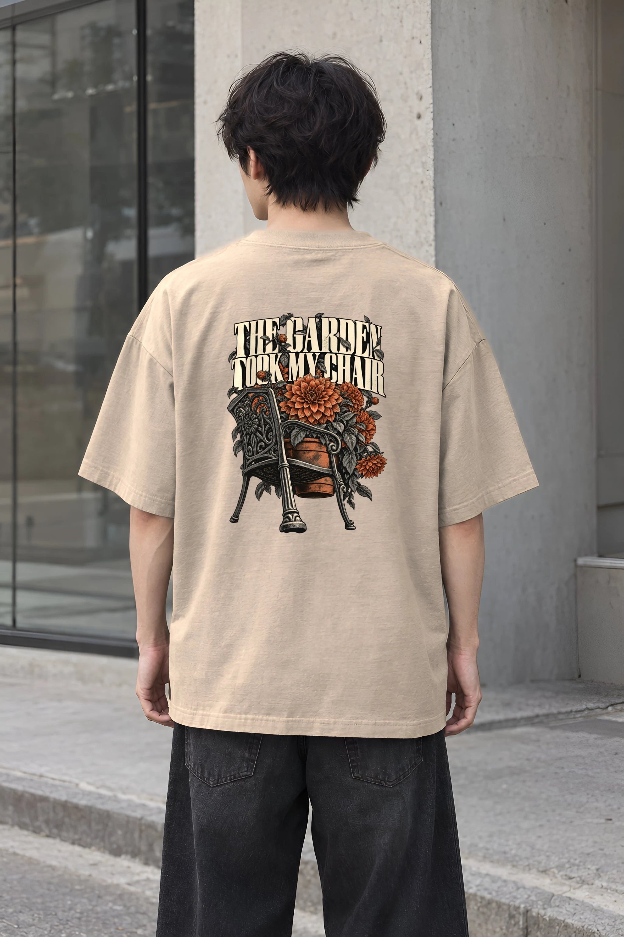 "The Garden Took My Chair" Men's Oversized Heavyweight Crewneck T-Shirt