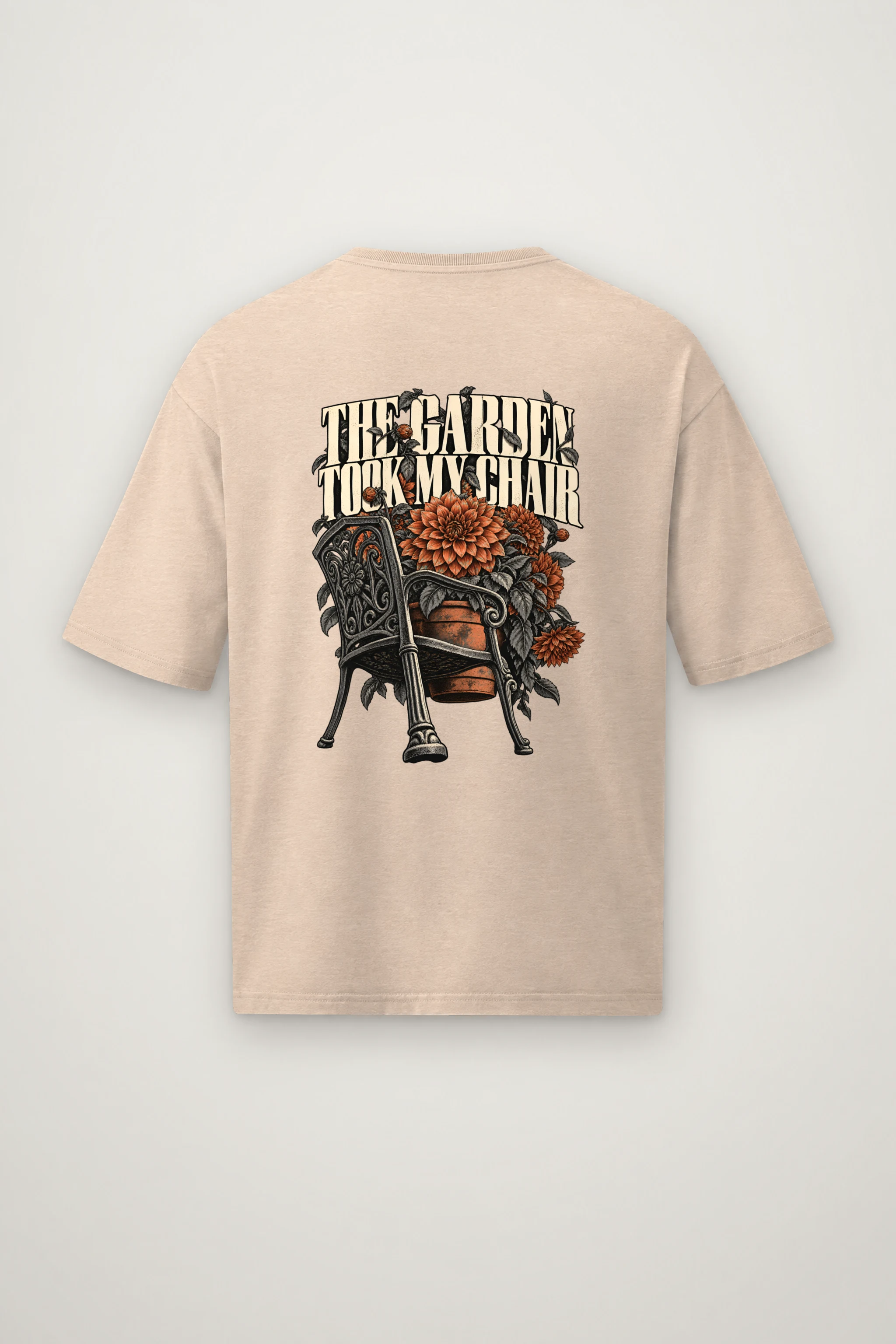 "The Garden Took My Chair" Men's Oversized Heavyweight Crewneck T-Shirt