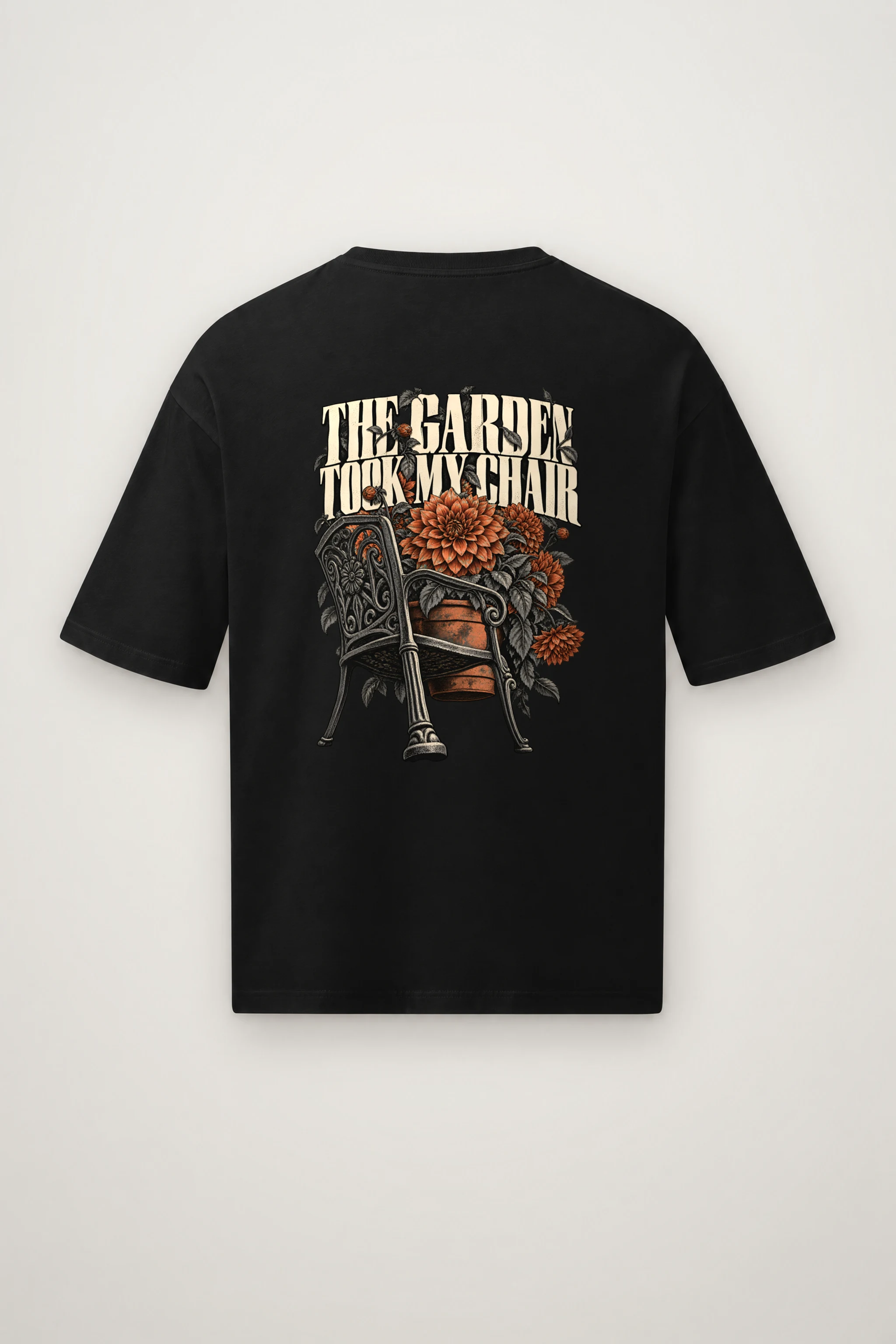"The Garden Took My Chair" Men's Oversized Heavyweight Crewneck T-Shirt