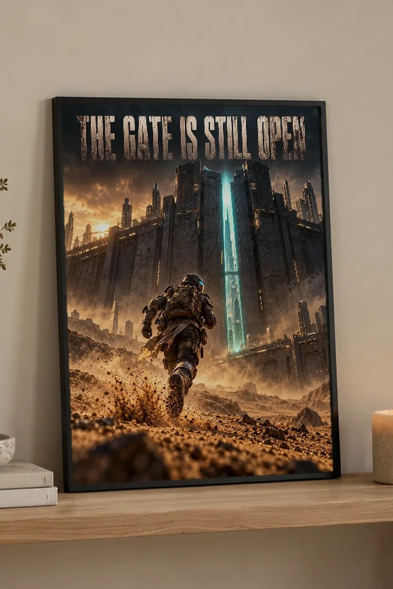 "The Gate Is Still Open" Premium Wooden Framed Poster - the graphic up close