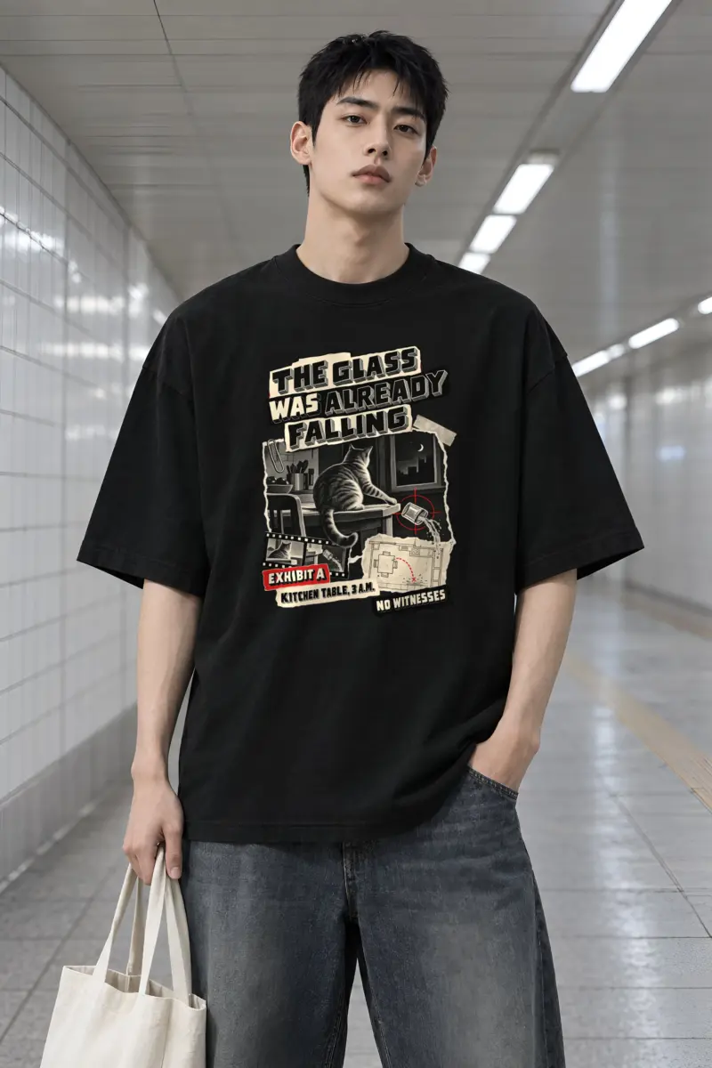 "The Glass Was Already Falling" Men's Oversized Heavyweight Crewneck T-Shirt