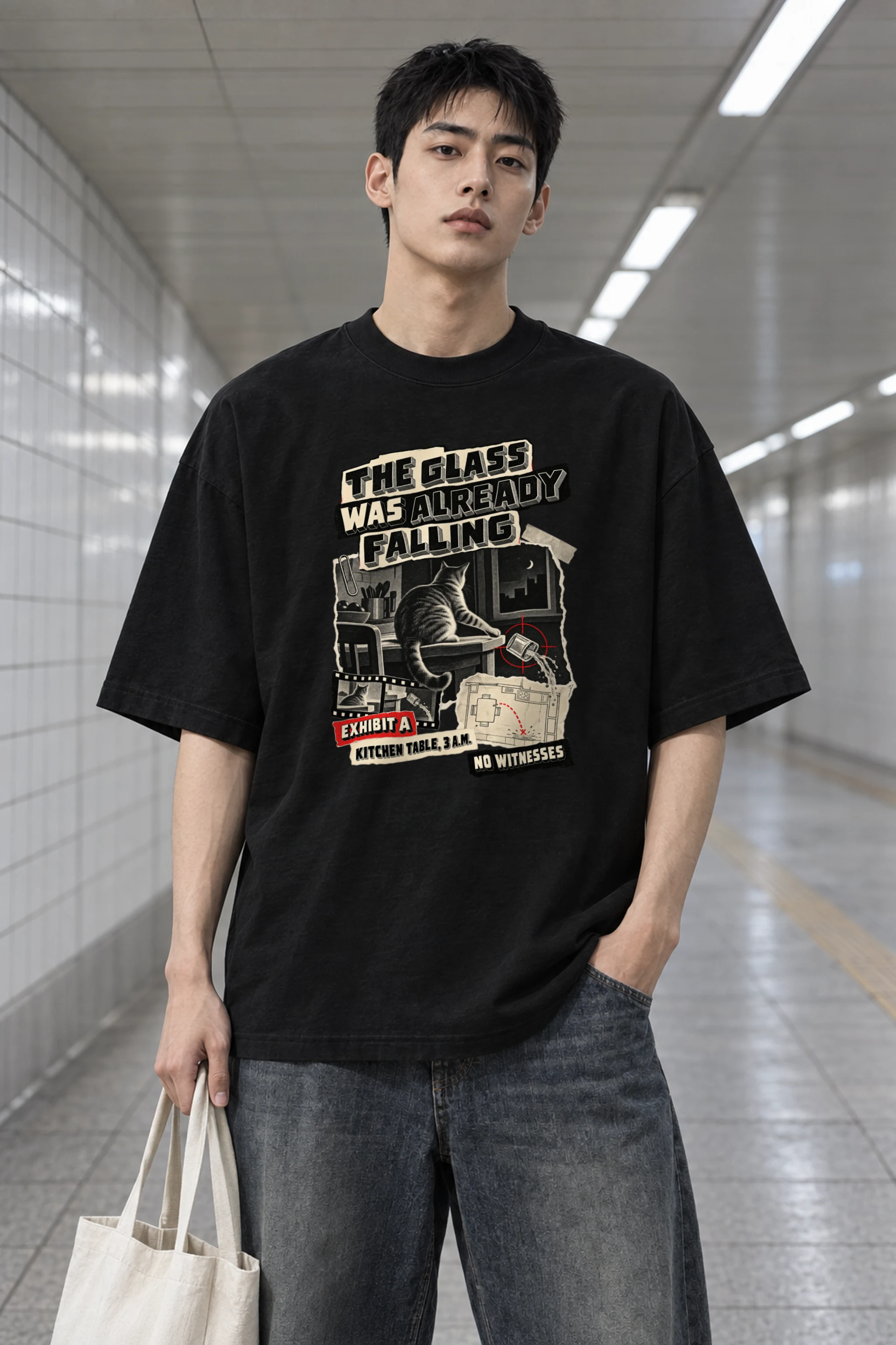 "The Glass Was Already Falling" Men's Oversized Heavyweight Crewneck T-Shirt