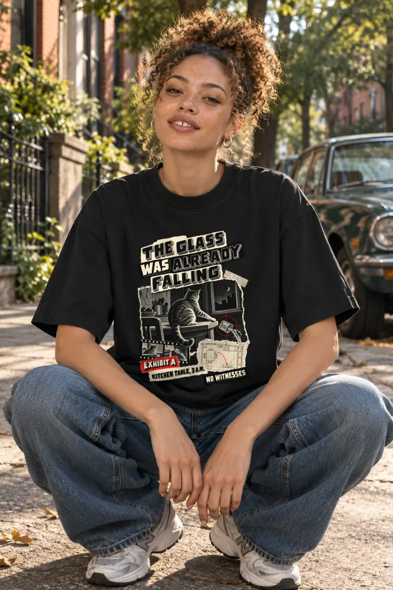 "The Glass Was Already Falling" Unisex Oversized Heavyweight Crewneck T-Shirt