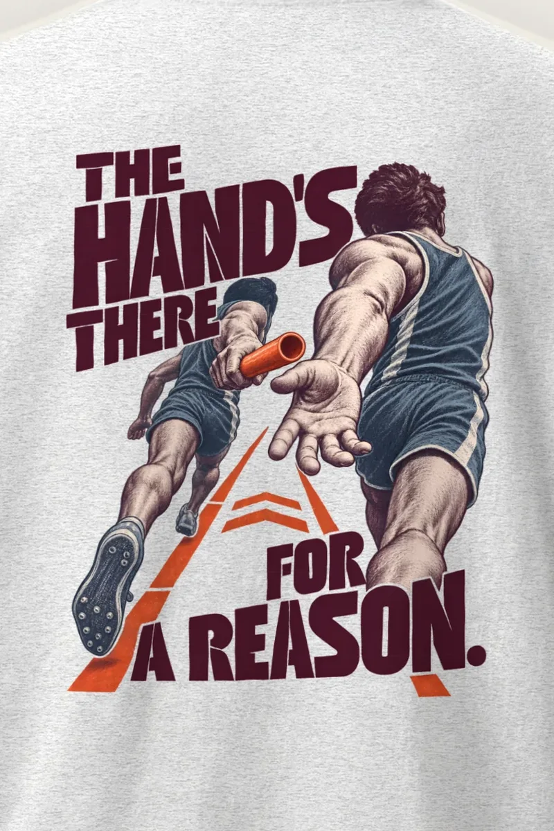 "The Hand’s There For A Reason" Heavyweight Unisex Crewneck T-shirt - the graphic up close