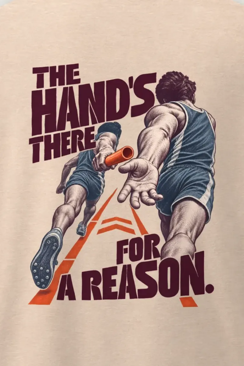 "The Hand’s There For A Reason" Men’s Oversized Heavyweight Crewneck T-Shirt - the graphic up close