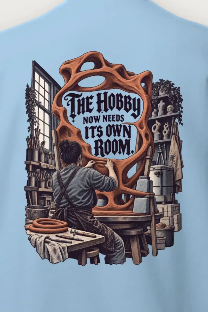 "The Hobby Now Needs Its Own Room" Heavy Blend Unisex Crewneck Sweatshirt - the graphic up close