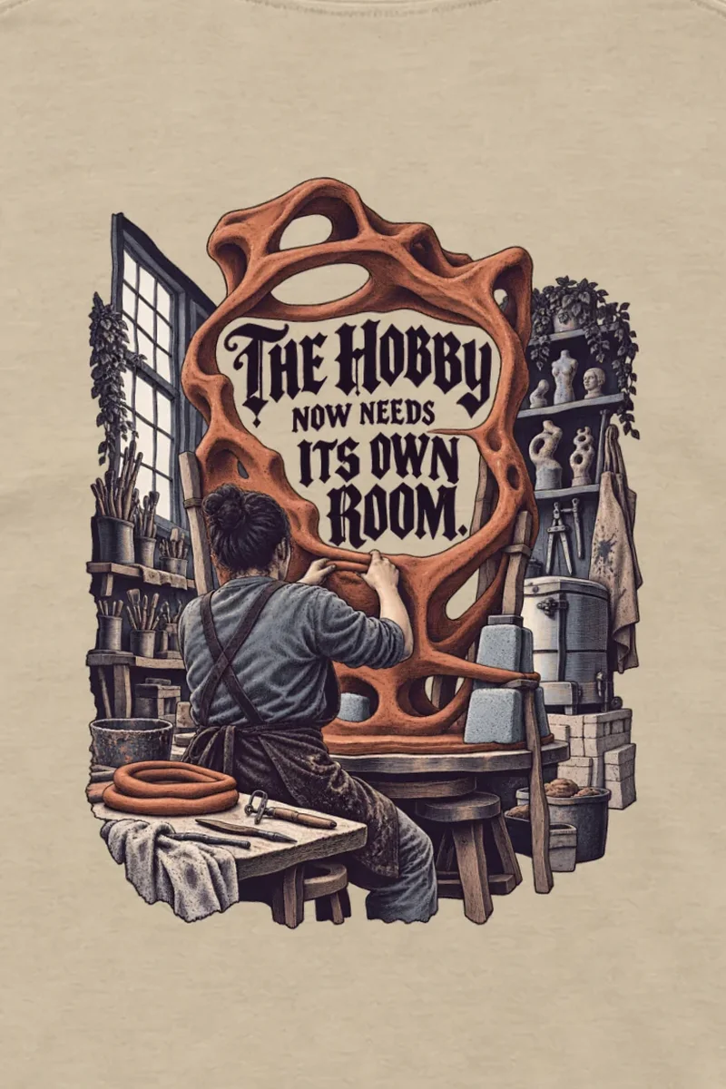 "The Hobby Now Needs Its Own Room" Unisex Longsleeve T-shirt - the graphic up close