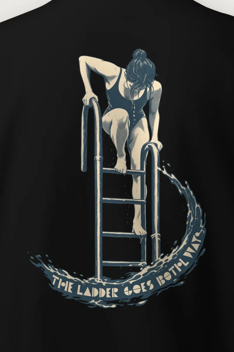 "THE LADDER GOES BOTH WAY" Heavy Blend Unisex Crewneck Sweatshirt - the graphic up close