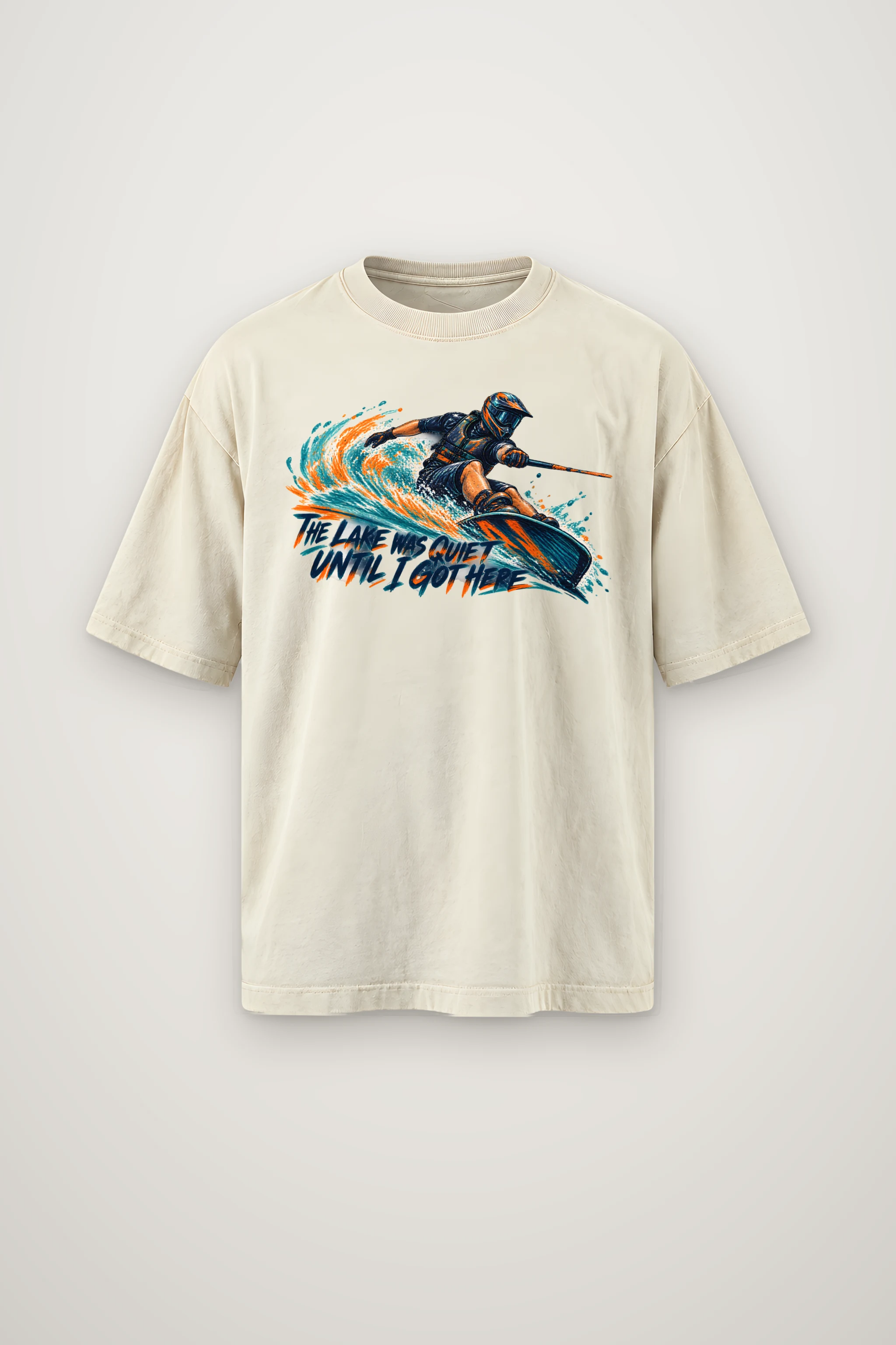 "The Lake Was Quiet Until I Got Here" Men's Oversized Heavyweight Crewneck T-Shirt