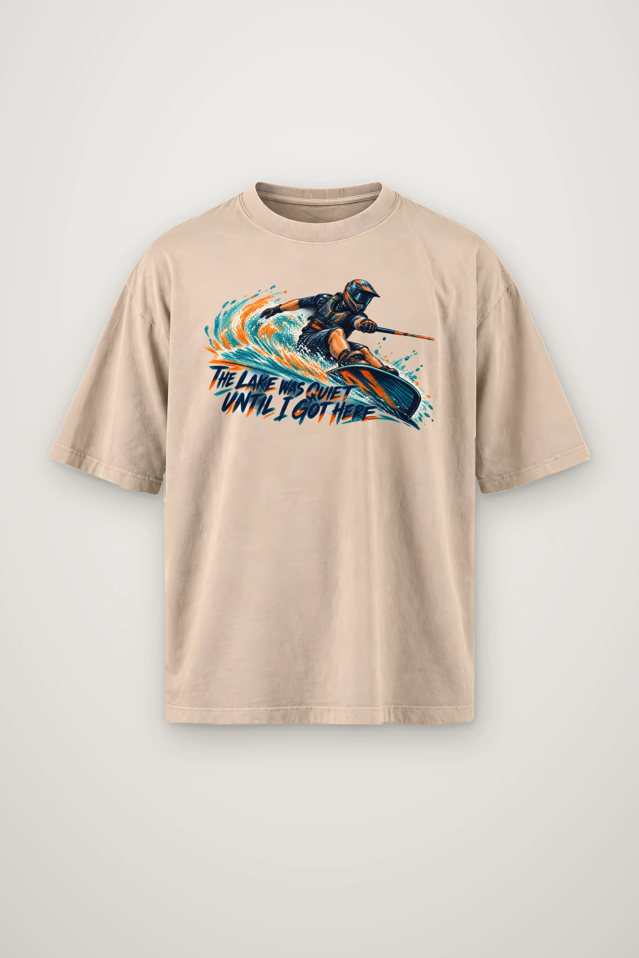 "The Lake Was Quiet Until I Got Here" Men's Oversized Heavyweight Crewneck T-Shirt