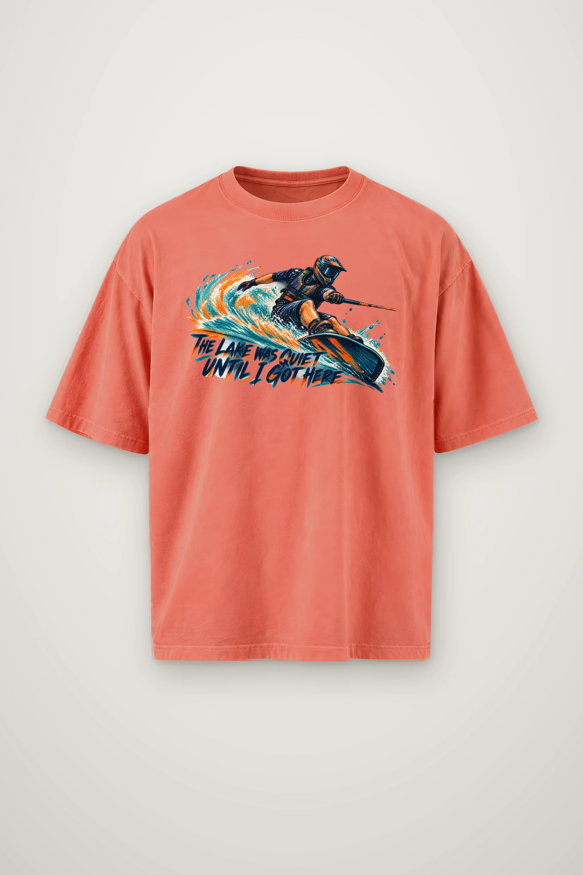 "The Lake Was Quiet Until I Got Here" Men's Oversized Heavyweight Crewneck T-Shirt