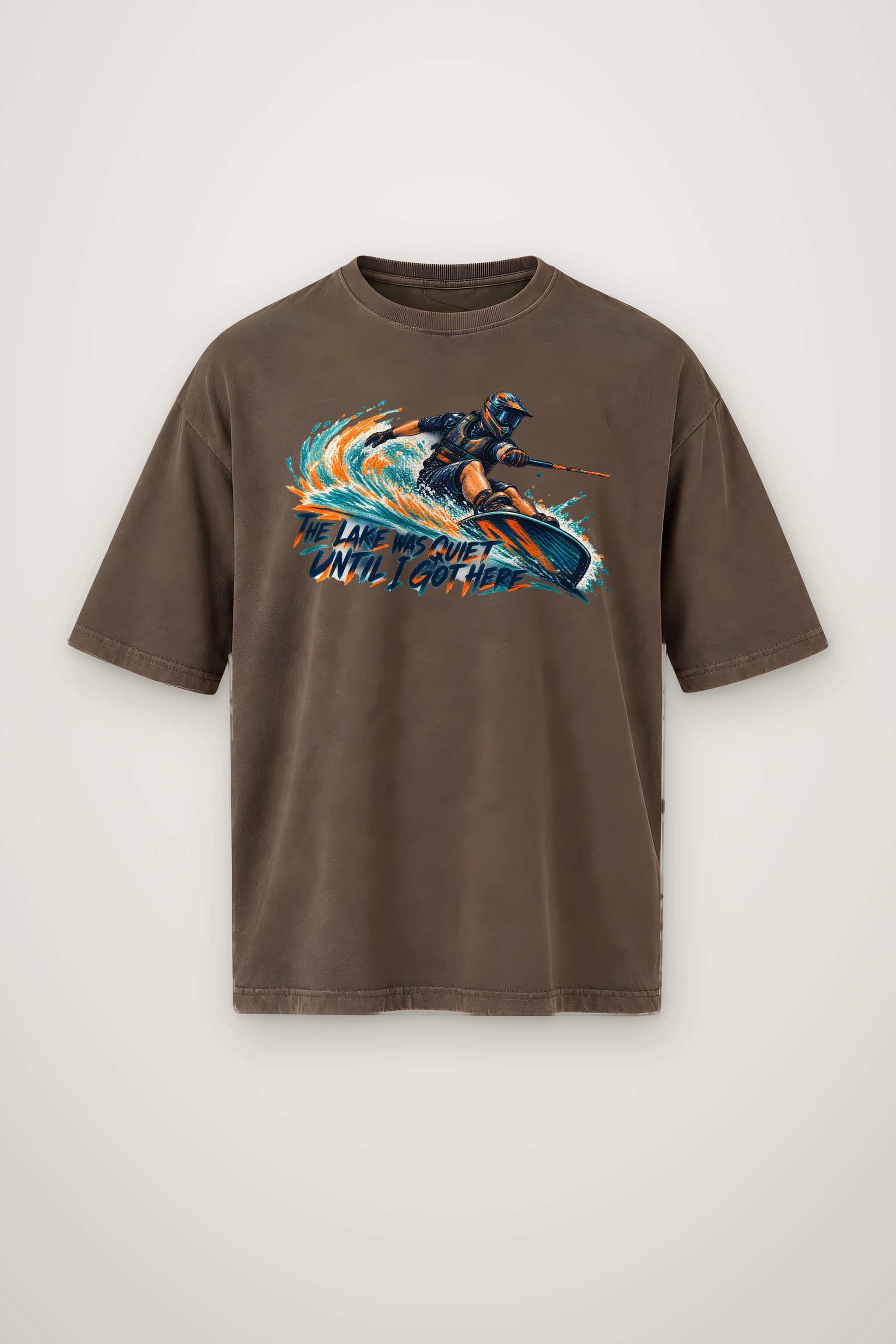 "The Lake Was Quiet Until I Got Here" Men's Oversized Heavyweight Crewneck T-Shirt