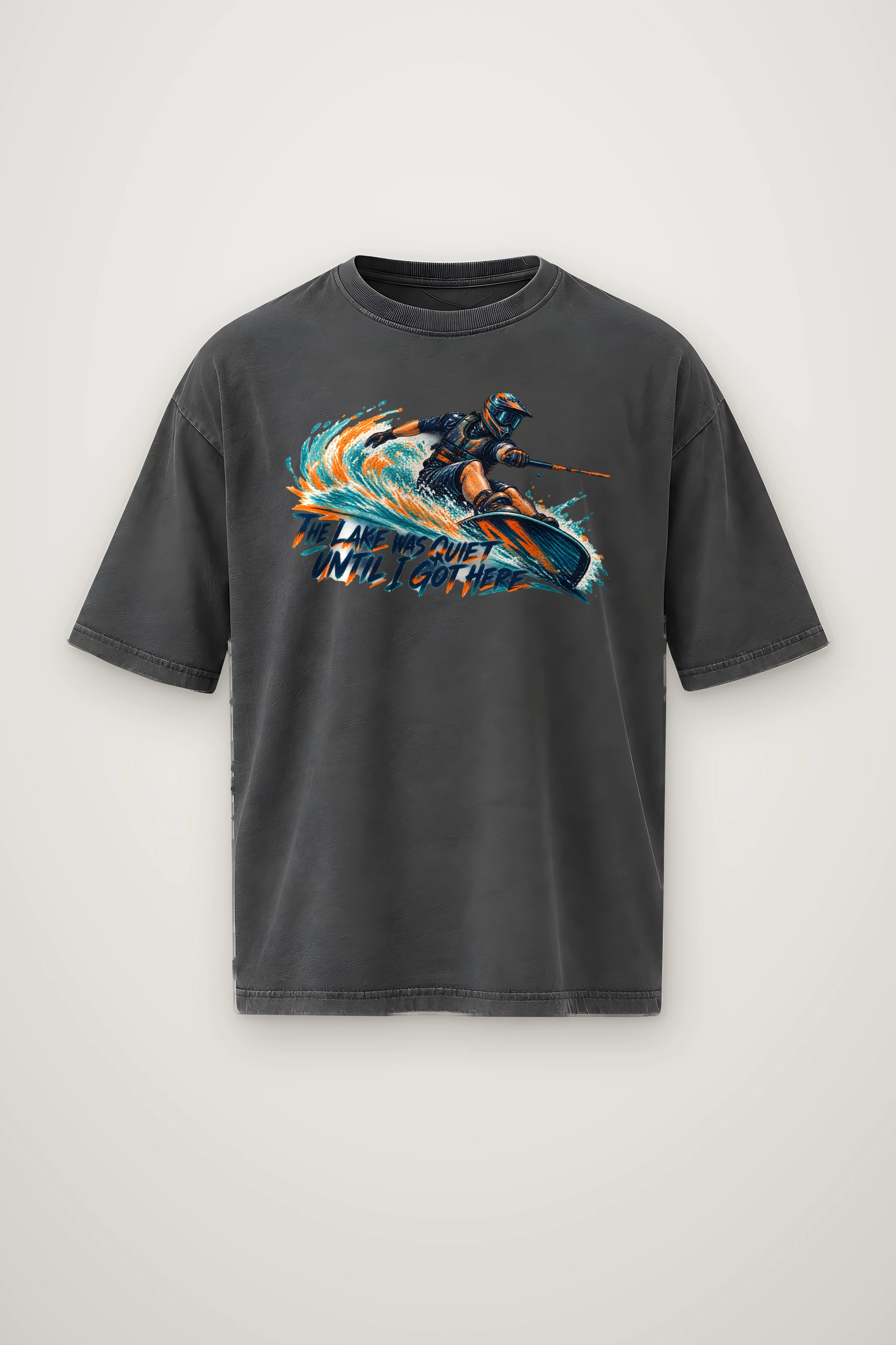 "The Lake Was Quiet Until I Got Here" Men's Oversized Heavyweight Crewneck T-Shirt