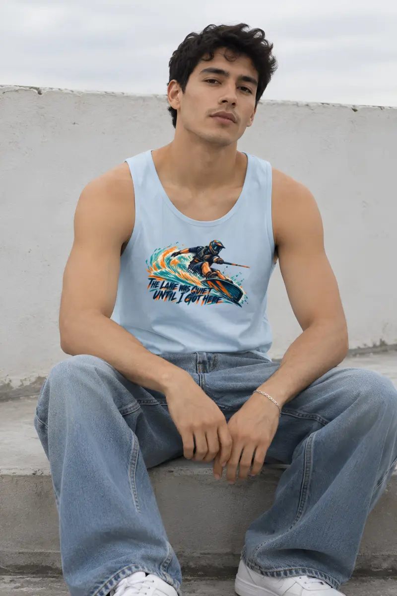 “The Lake Was Quiet Until I Got Here” Unisex Jersey Tank