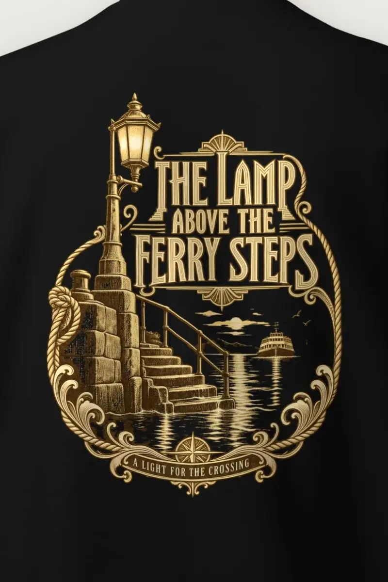 "The Lamp Above the Ferry Steps" Heavy Blend Unisex Crewneck Sweatshirt - the graphic up close