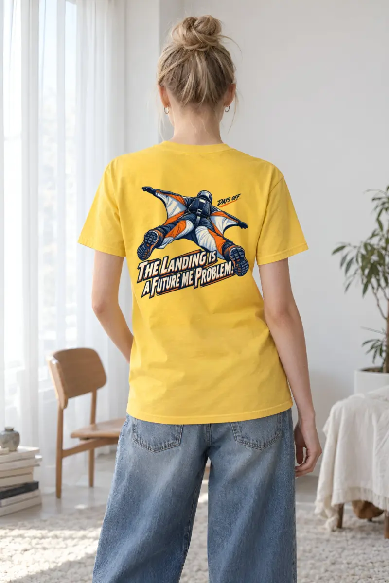 “The Landing Is a Future Me Problem” Heavyweight Unisex Crewneck T-shirt