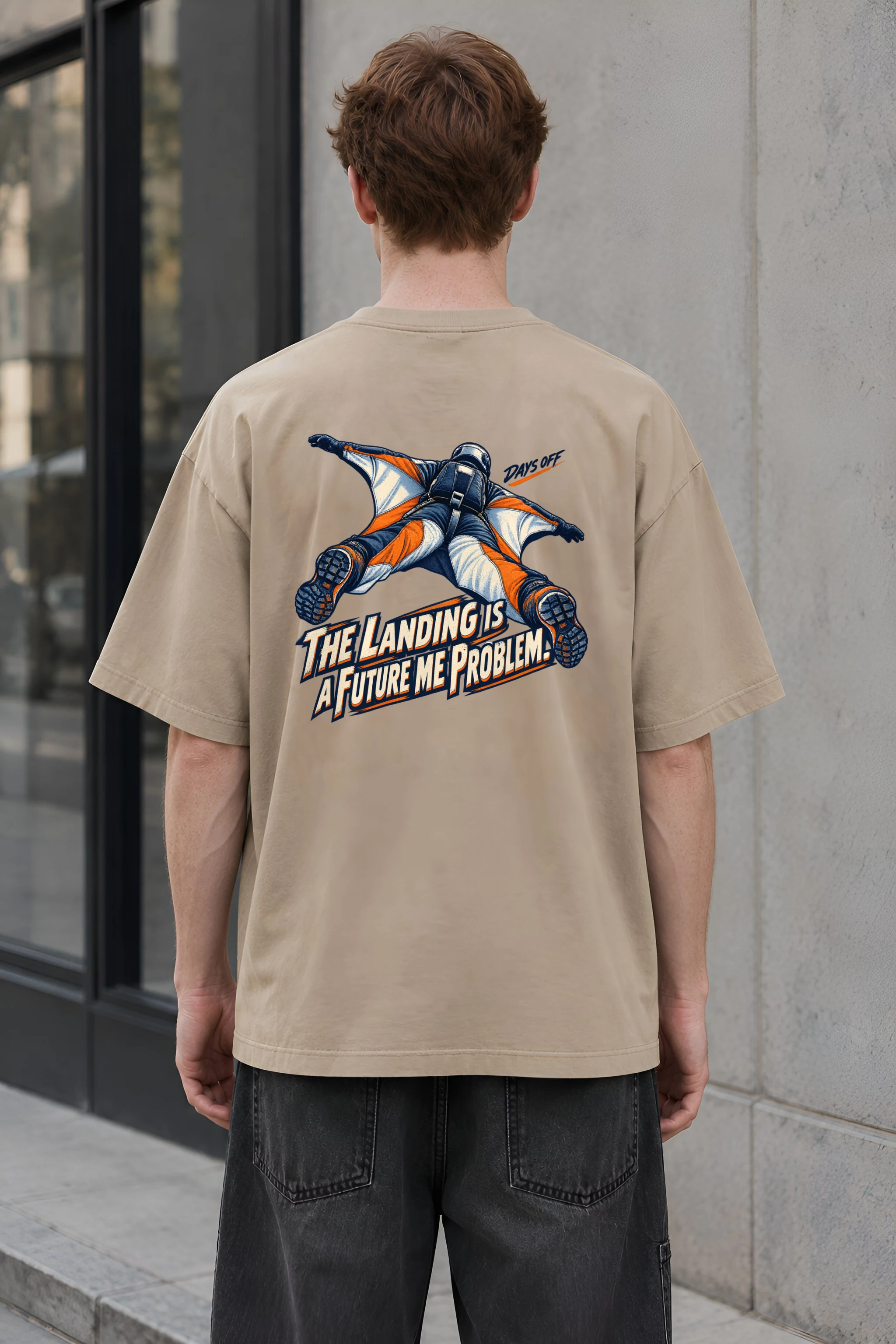 "The Landing Is a Future Me Problem" Men's Oversized Heavyweight Crewneck T-Shirt