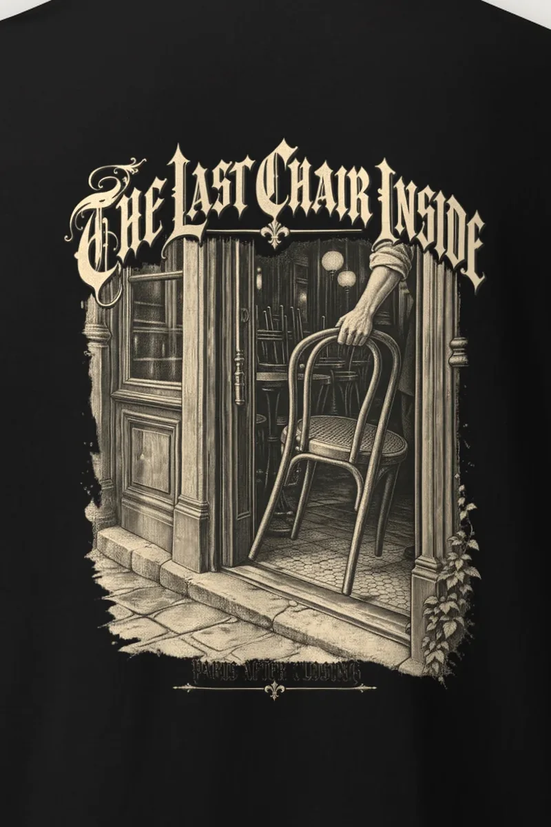 "The Last Chair Inside" Heavyweight Unisex Crewneck T-shirt - the graphic up close