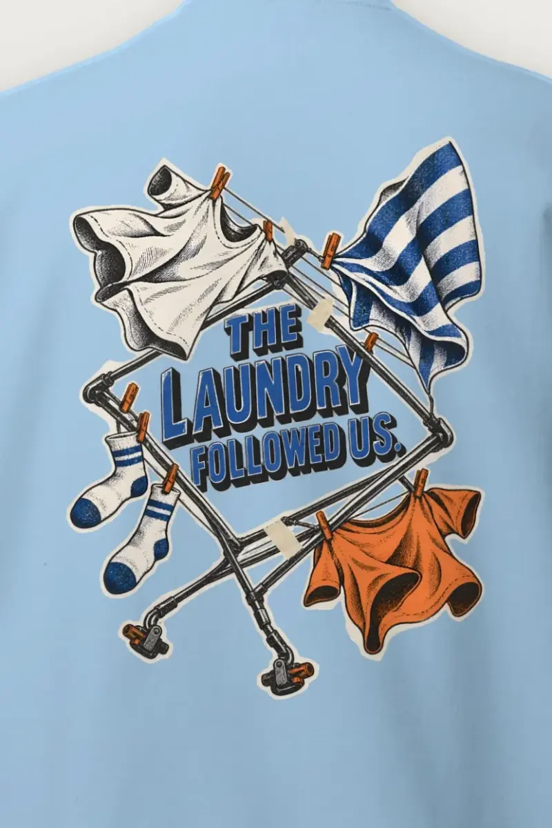 "The Laundry Followed Us" Heavy Blend Unisex Crewneck Sweatshirt - the graphic up close