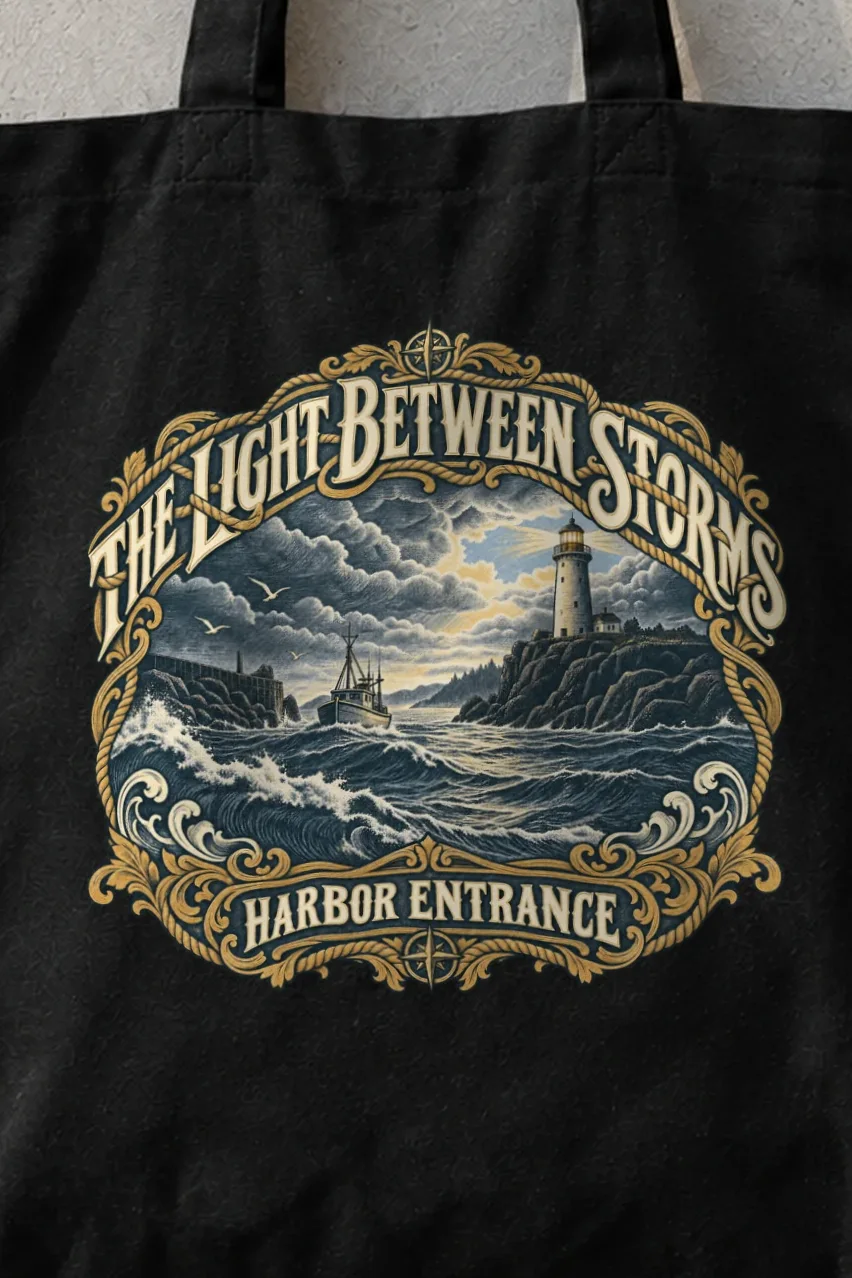 "The Light Between Storms" Classic Cotton Tote Bag - the graphic up close