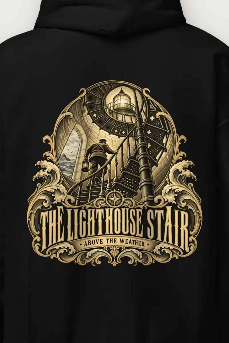 "THE LIGHTHOUSE STAIR" Heavy Blend Unisex Pullover Hoodie - the graphic up close