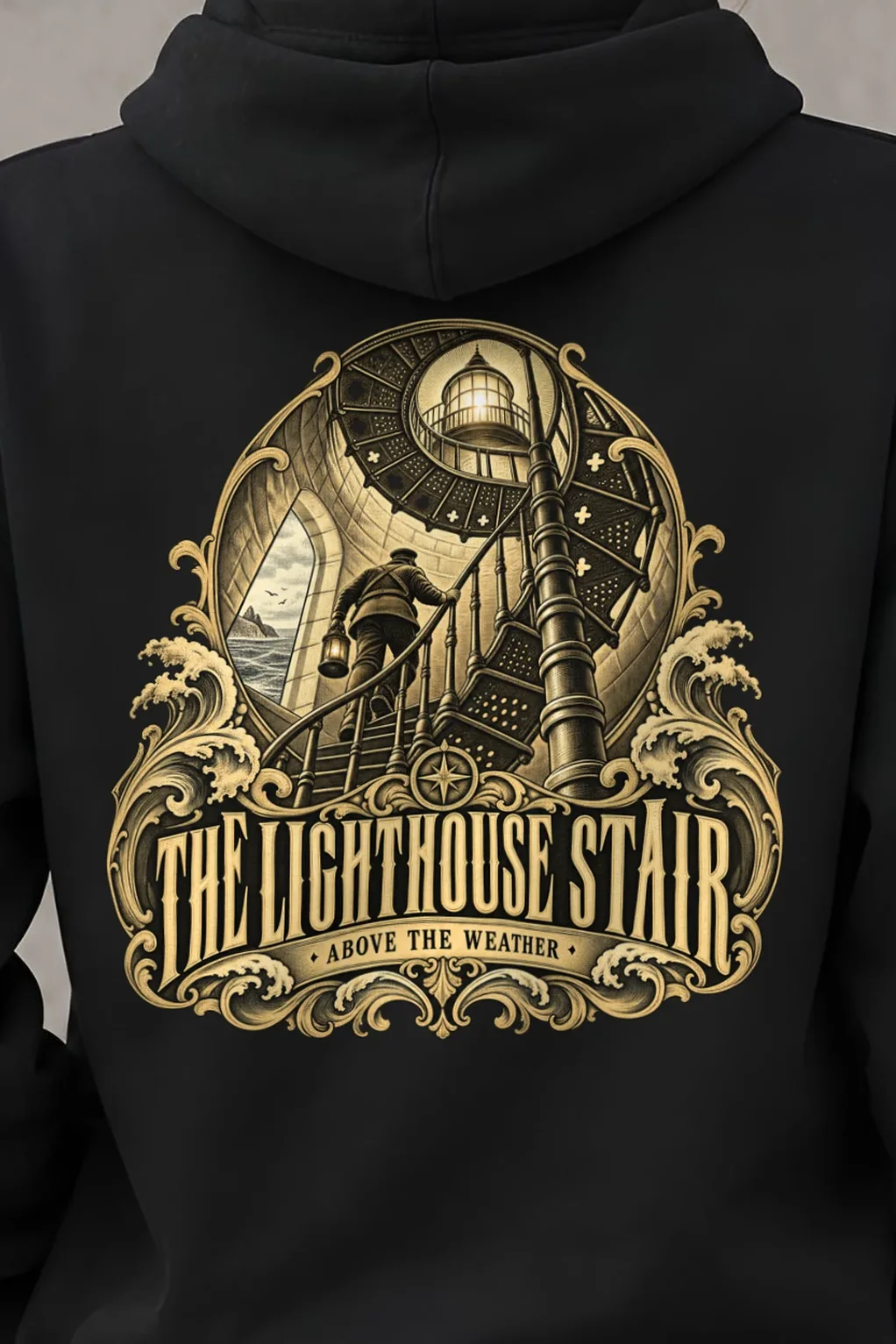 "THE LIGHTHOUSE STAIR" Heavy Blend Unisex Pullover Hoodie - the graphic up close