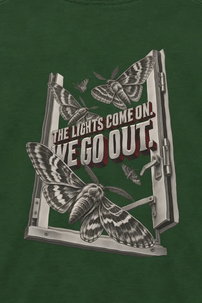 "The Lights Come On. We Go Out." Unisex Longsleeve T-shirt - the graphic up close