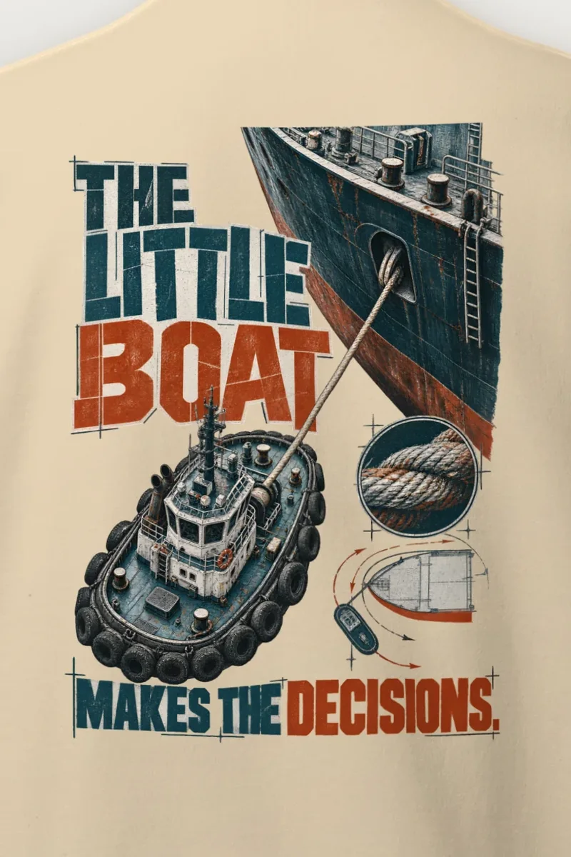 "The Little Boat Makes The Decisions" Heavy Blend Unisex Crewneck Sweatshirt - the graphic up close