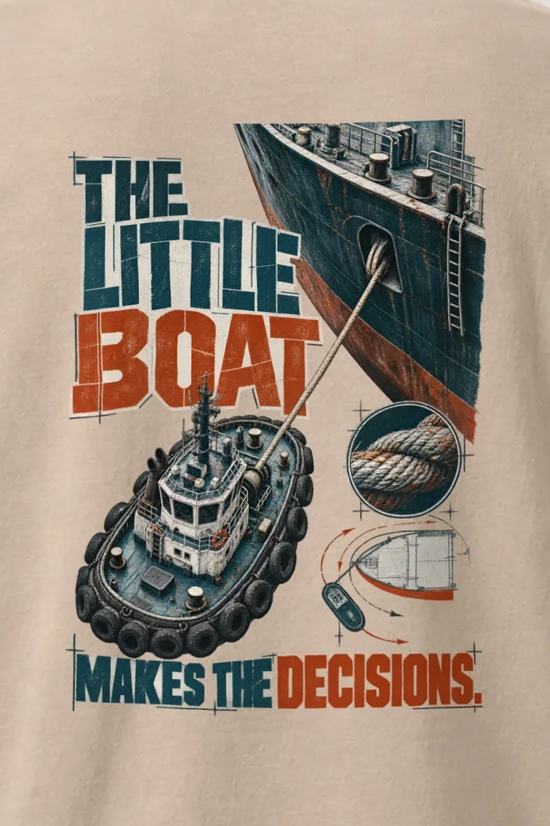 "The Little Boat Makes the Decisions" Heavyweight Unisex Crewneck T-shirt - the graphic up close