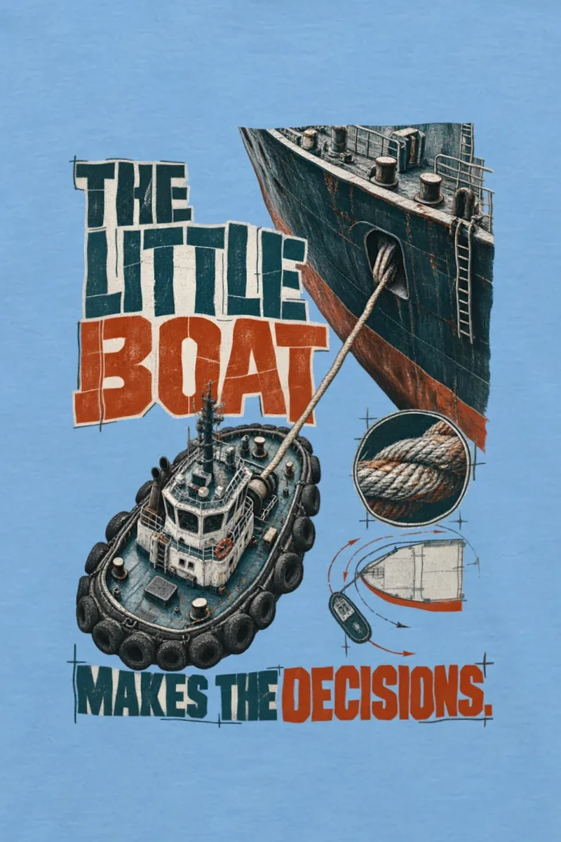 "The Little Boat Makes the Decisions" Unisex Longsleeve T-shirt - the graphic up close