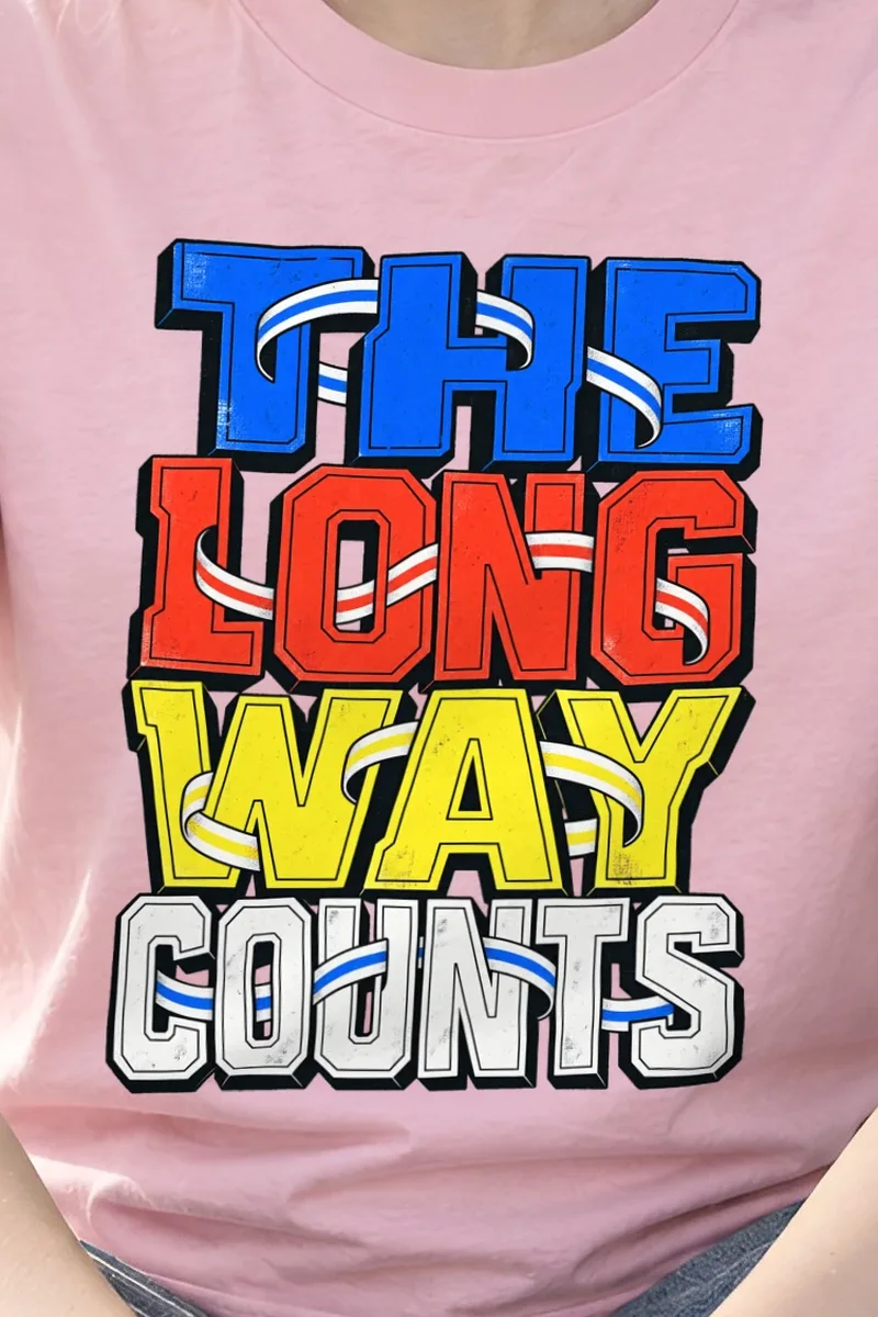 "The Long Way Counts" Heavyweight Unisex Crewneck T-shirt - the graphic up close