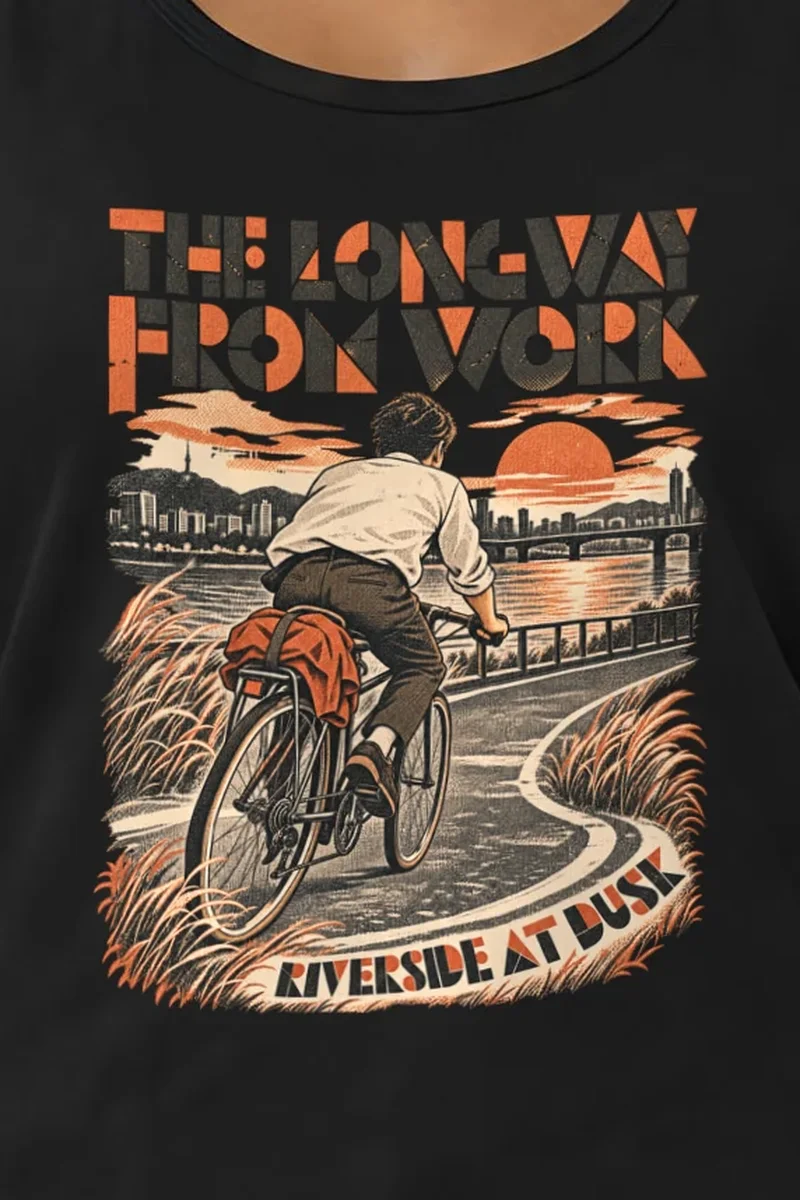 "The Long Way from Work" Unisex Jersey Tank - the graphic up close
