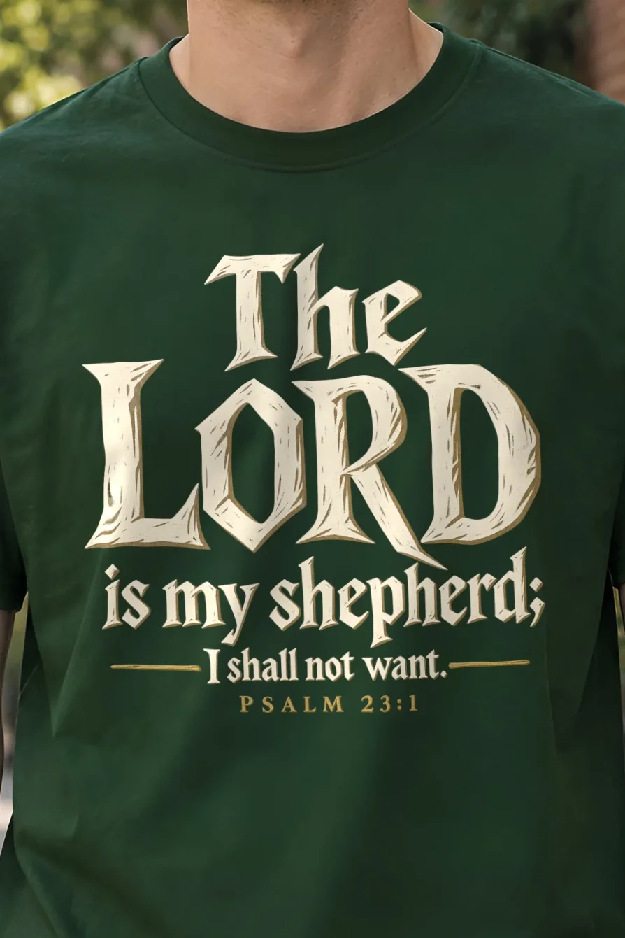 "The Lord is My Shepherd" Heavyweight Unisex Crewneck T-shirt - the graphic up close