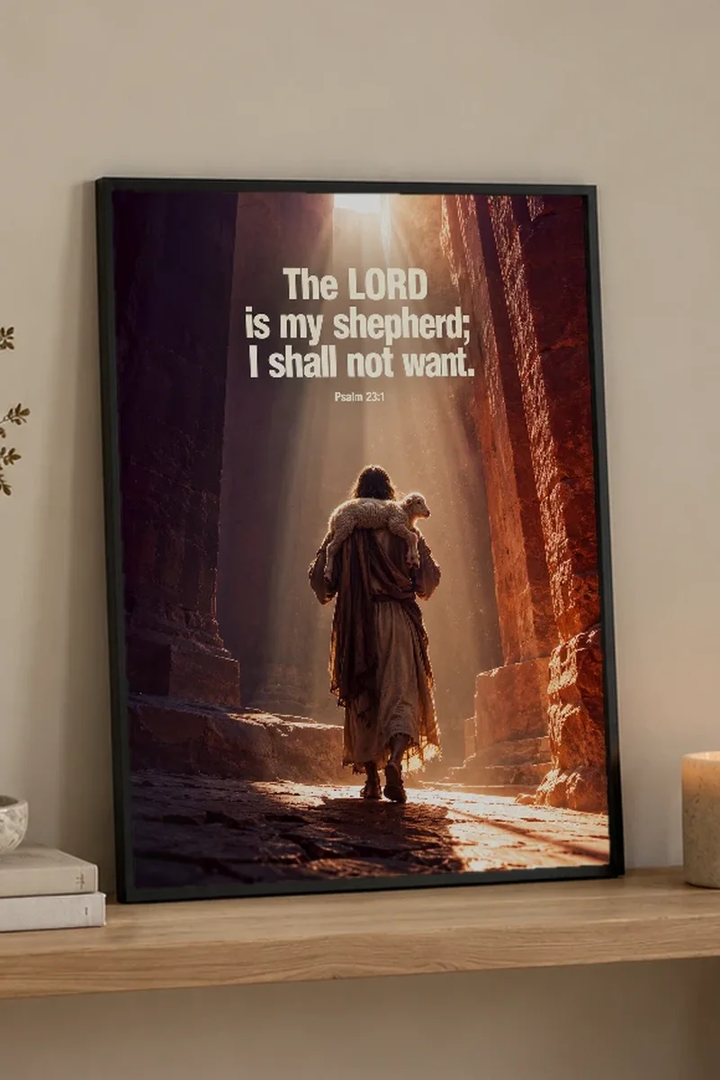 "The Lord Is My Shepherd" Premium Wooden Framed Poster - the graphic up close
