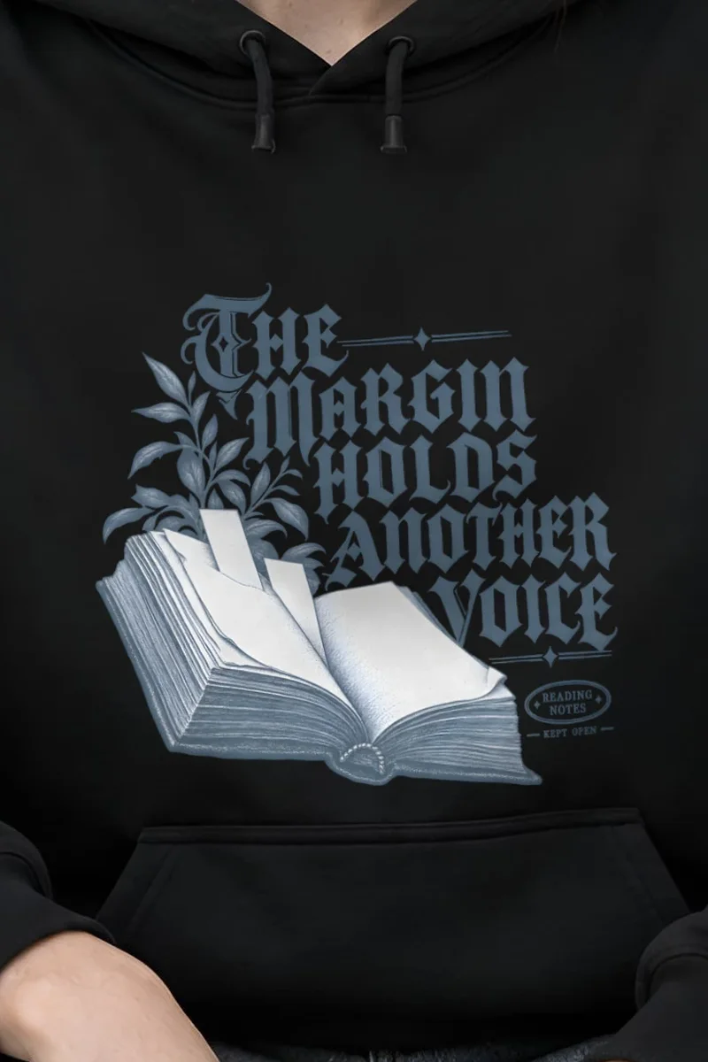 "The Margin Holds Another Voice" Heavy Blend Unisex Pullover Hoodie - the graphic up close