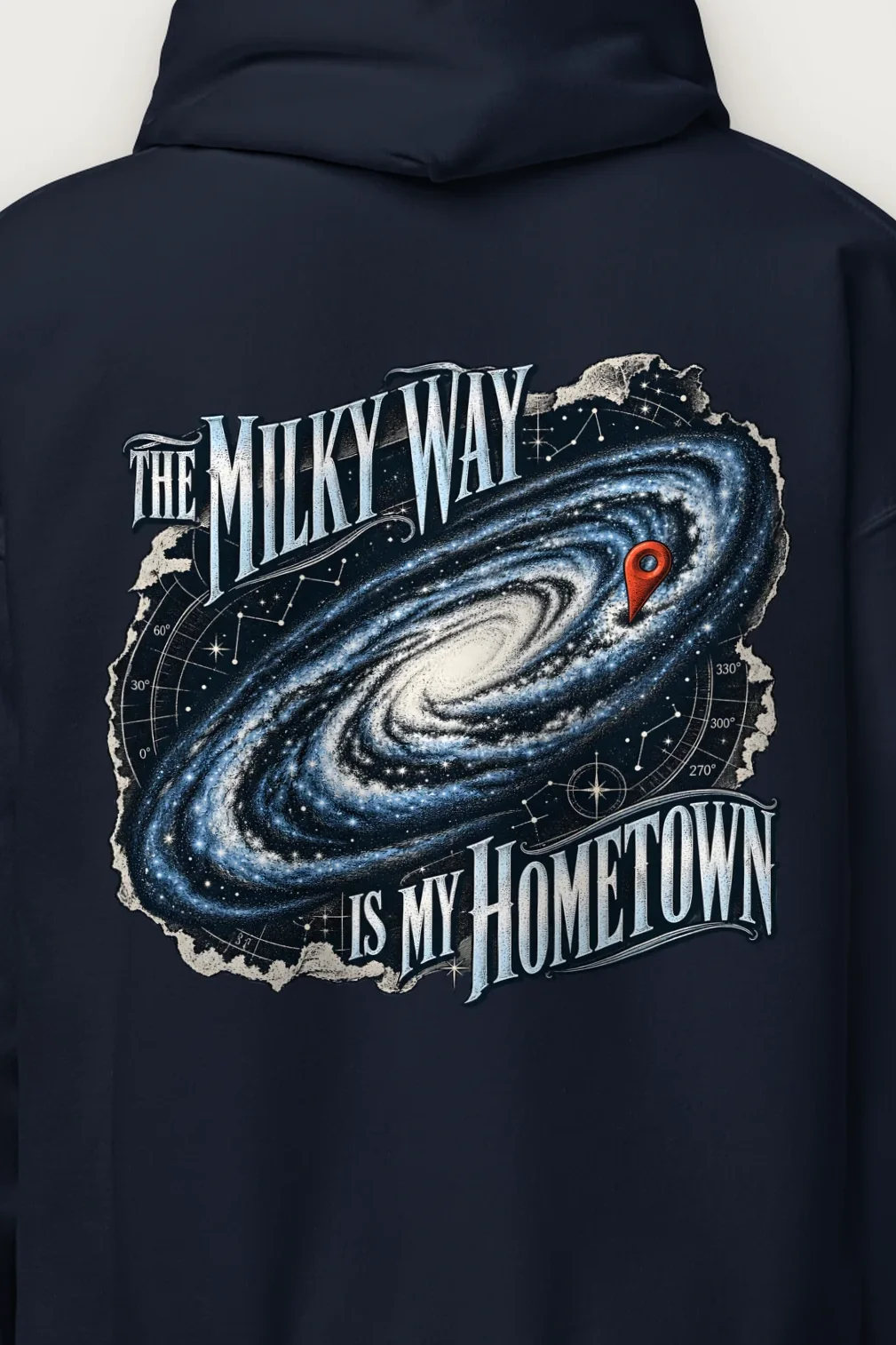 "The Milky Way Is My Hometown" Heavy Blend Unisex Pullover Hoodie - the graphic up close