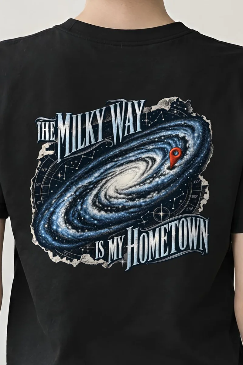 "The Milky Way Is My Hometown" Heavyweight Unisex Crewneck T-shirt - the graphic up close