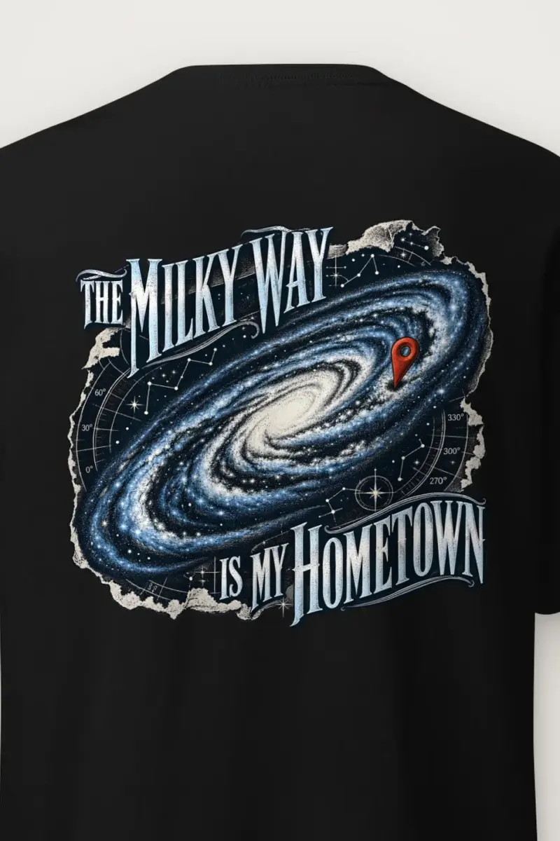 "The Milky Way Is My Hometown" Heavyweight Unisex Crewneck T-shirt - the graphic up close