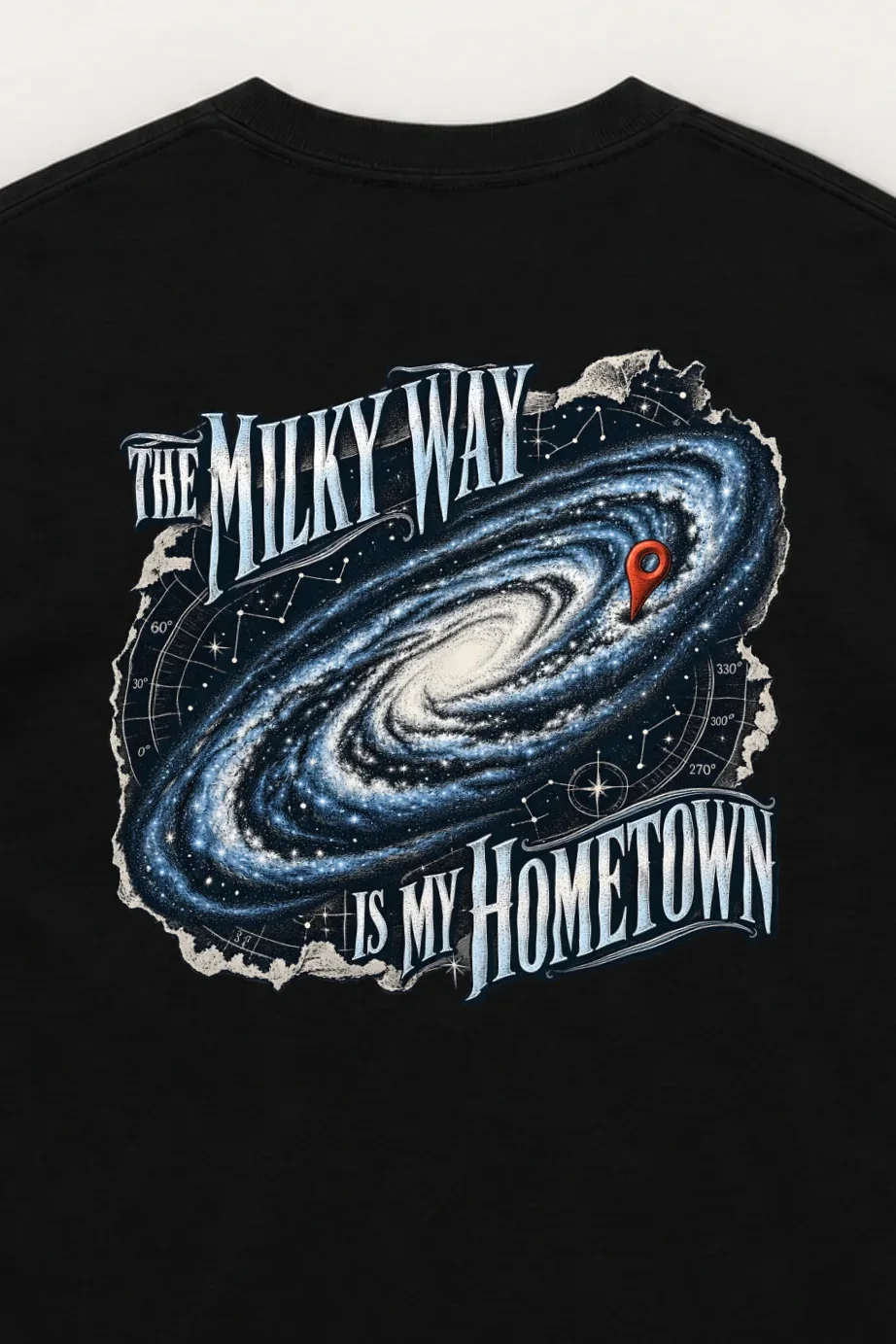 "The Milky Way Is My Hometown" Unisex Longsleeve T-shirt - the graphic up close