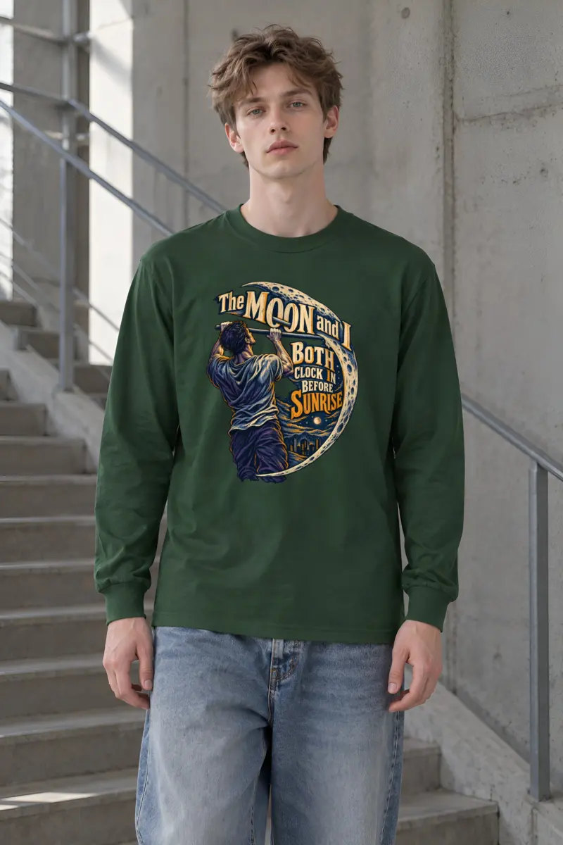 “The Moon and I Both Clock In” Unisex Longsleeve T-shirt