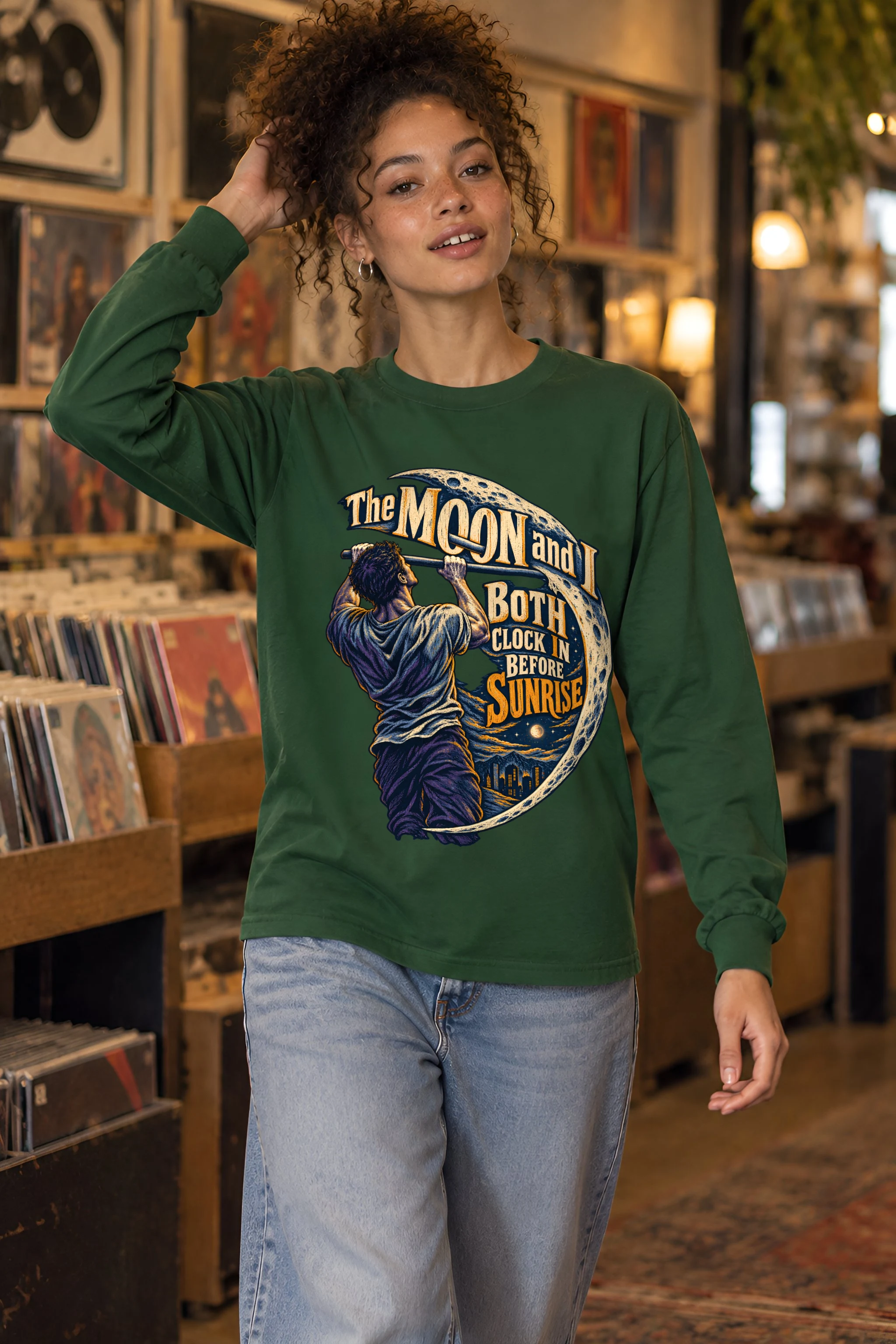 "The Moon and I Both Clock In" Unisex Longsleeve T-shirt